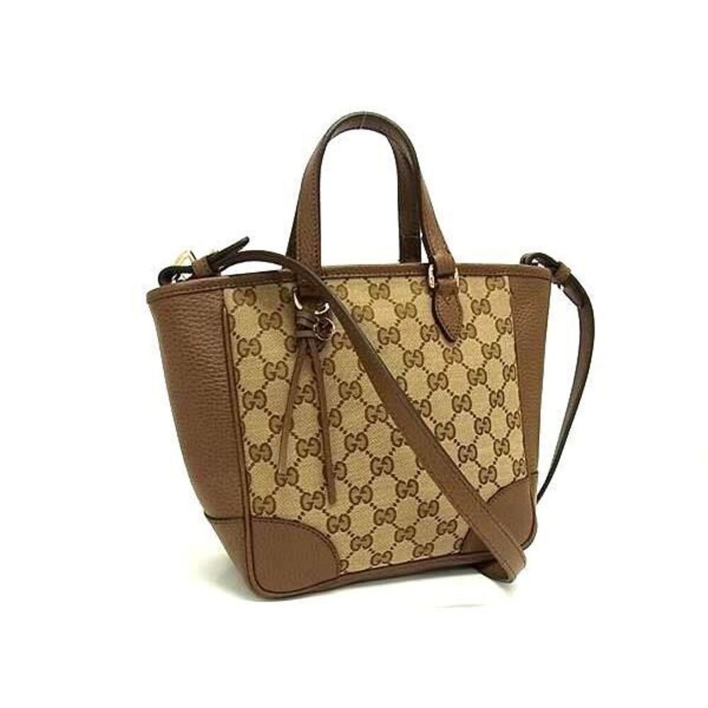 GUCCI GG Canvas Handbag Tote Shoulder Crossbody Brown